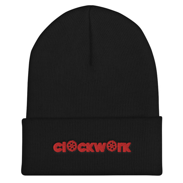 Red Clockwork Cuffed Beanie hat
