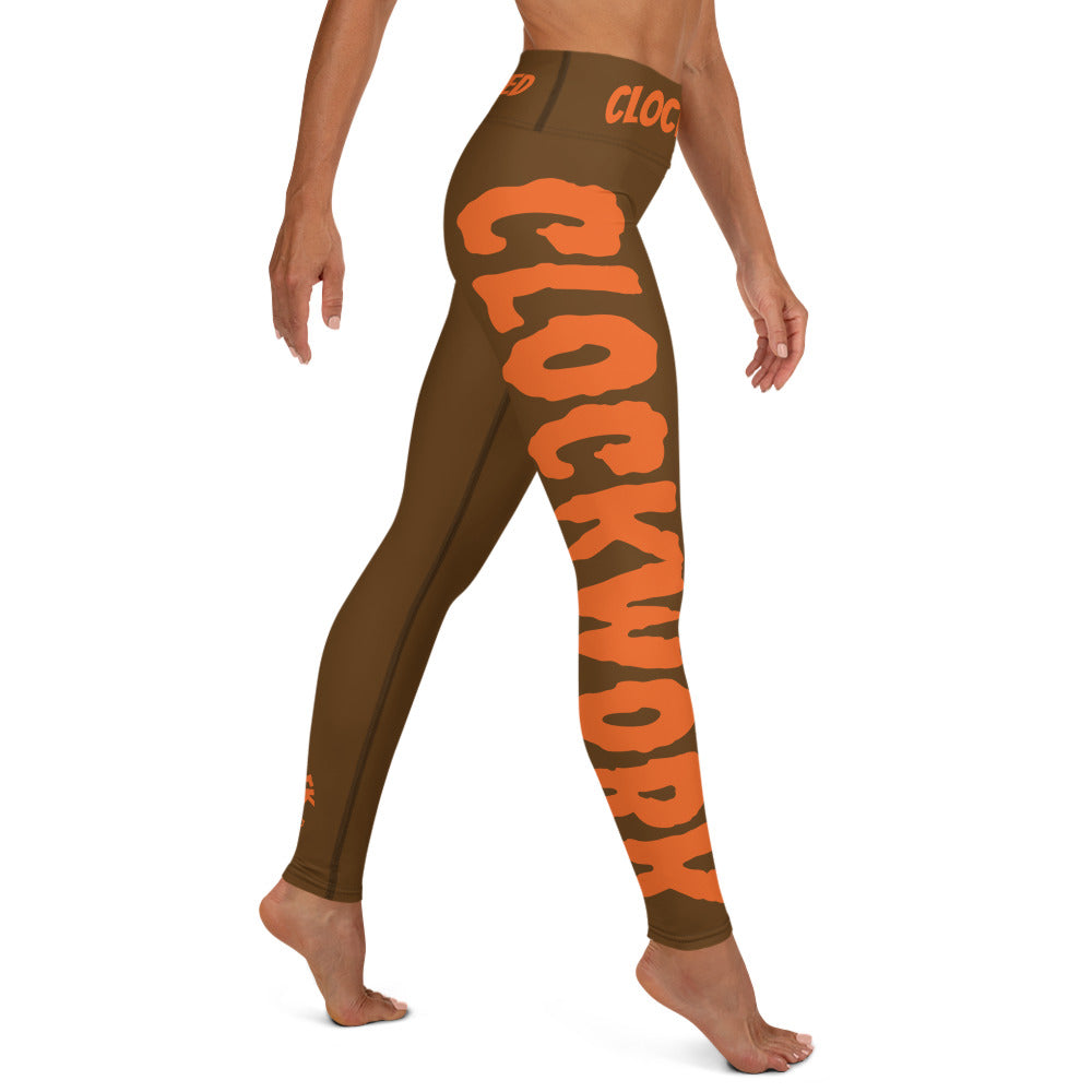 Clockwork Brown and Orange Logo Yoga Leggings