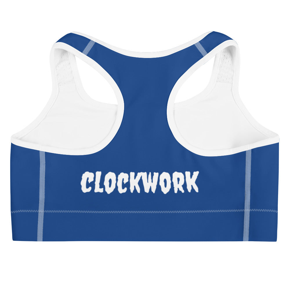 Clockwork Blue and White Logo Sports bra
