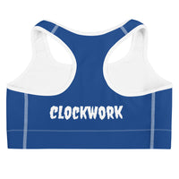 Clockwork Blue and White Logo Sports bra