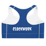 Clockwork Blue and White Logo Sports bra