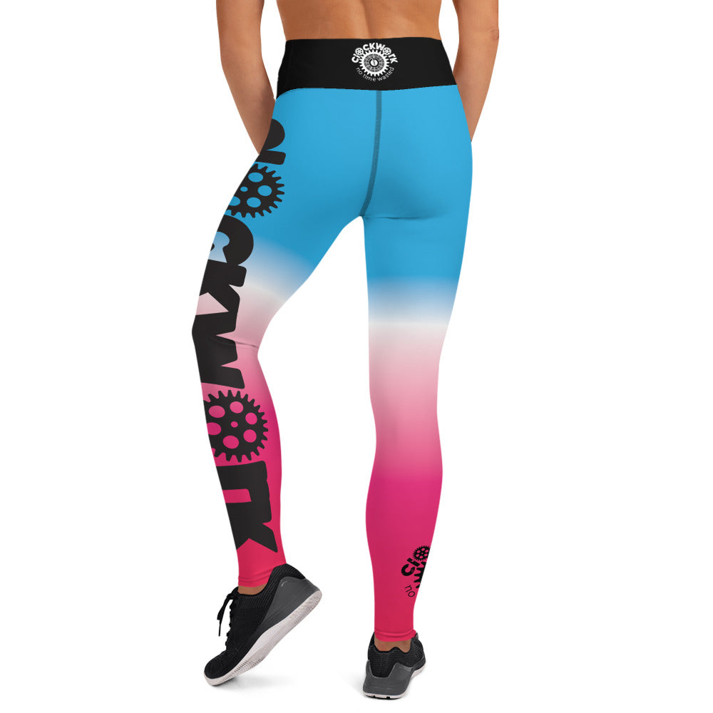 Pink Blue and White Clockwork Yoga Leggings