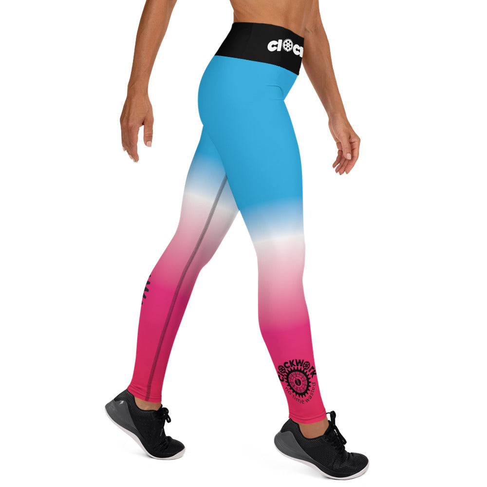 Pink Blue and White Clockwork Yoga Leggings
