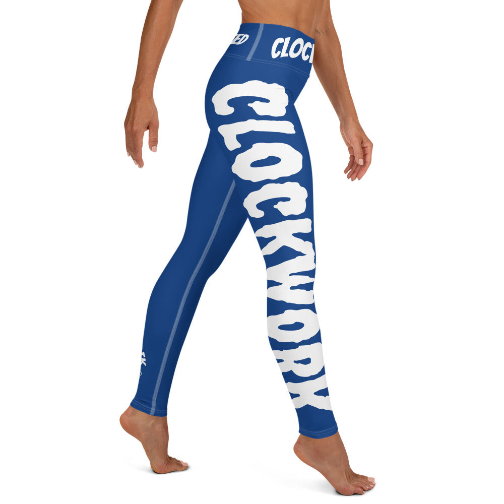 Clockwork Blue and White Logo Yoga Leggings