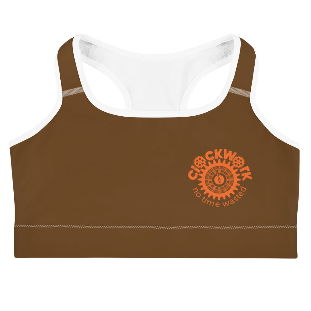 Clockwork Brown and Orange Logo Sports bra