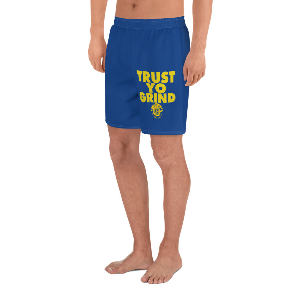 Clockwork Blue and Yellow Logo Men's Athletic Long Shorts