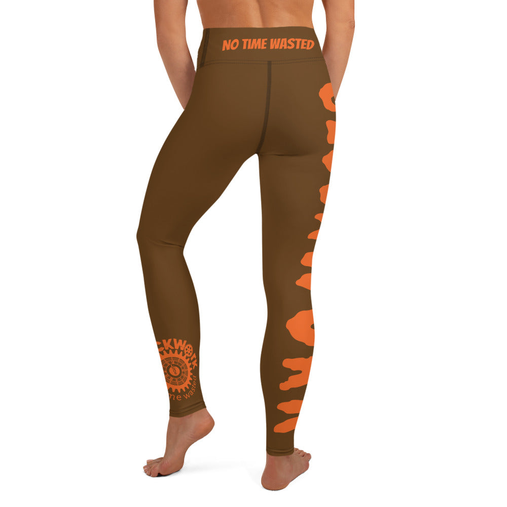 Clockwork Brown and Orange Logo Yoga Leggings