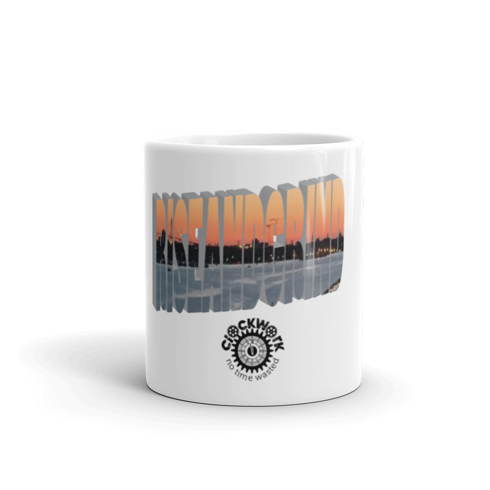 Clockwork Rise And Grind White glossy mug